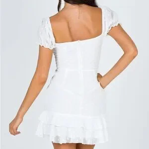white mini dress formal Six Stories Women's Lace Sleeve Cowl Satin Mini Dress